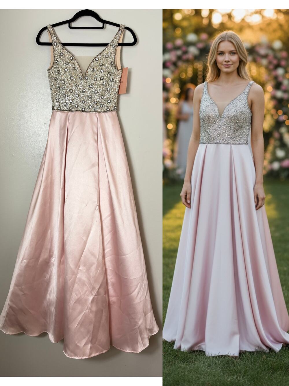 NWT BHLDN Dress 0 Pink Long Gown Sequin Beaded Formal Evening Wedding Guest